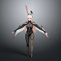 Child in Black Bodysuit with White Wings Pink Rabbit Ears and Black Bird on Shoulder