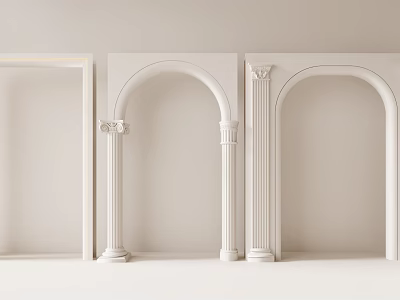 White Roman Columns With Arch Frames In Modern Minimalist Interior Design 3d model