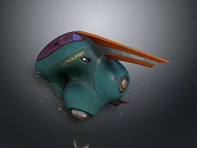 Futuristic Green Purple Vehicle With Orange Wing And Mechanical Circular Components 3d model
