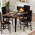 Stylish Dining Room Interior With Marble Table Fireplace Leather Chairs And Plants 3d model