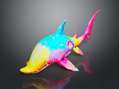 Colorful Shark Artistic Model With Blue Pink Yellow Hues On Dark Background 3d model