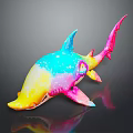 Colorful Shark Artistic Model With Blue Pink Yellow Hues On Dark Background