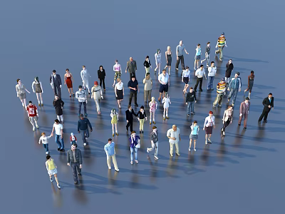 Large Group of Diverse People Standing Together in Open Space 3d model