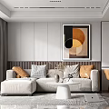 Elegant Modern Living Dining Room Interior With Neutral Sofa Abstract Artwork And Dining Table 3d model