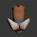 Cartoon Ram 3D Model With Large Curved White Horns Blue Collar And Serious Expression