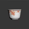 White Ceramic Cup With Red Dragon And Crane Patterns Ornate Geometric Border Around Rim