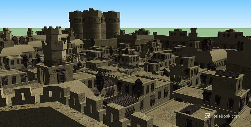 Ancient Architecture With Castle Towers And Traditional Rooftops In Historic Cityscape 3d model 