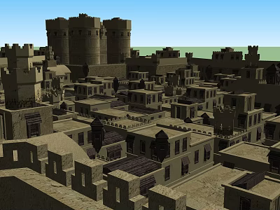 Ancient Architecture With Castle Towers And Traditional Rooftops In Historic Cityscape 3d model