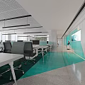 Modern Public Office Space With Workstations Bright Lighting And Green Flooring 3d model