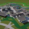 Traditional Style Commercial Street Featuring Tai Chi Square Green Spaces And Road Layout