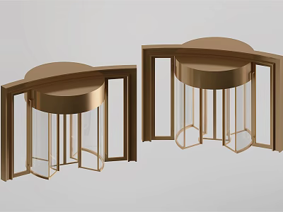 Golden Revolving Doors with Modern Metal Frame and Glass Panels Design 3d model