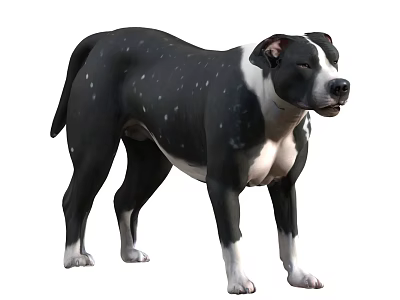 Black And White Dog With Muscular Build Standing In Alert Pose 3d model