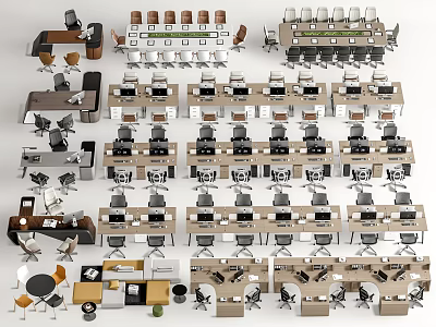 Modern Office Workspace With Multiple Desks Office Chairs And Organized Layout 3d model