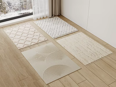 Square Rugs With Different Patterns On Wooden Floor In Living Room 3d model