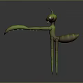 3D Character of Green Praying Mantis With Long Spiked Forelegs Slender Body and Antennae