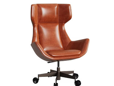Brown Leather High Back Office Chair with Modern Design and Swivel Metal Base 3d model