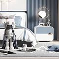 Modern Kids Room Interior With Cloud Shaped Light Blue White Bedside Tables And Window