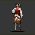 Woman Wearing Traditional Red And White Costume With Embroidered Skirt Headscarf And Red Shoes
