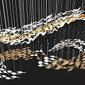 Modern Chandelier With Flowing Gold And White Leaf Shaped Elements Hanging Structure 3d model