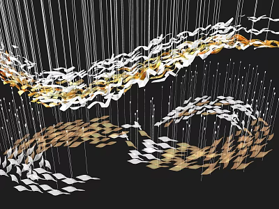 Modern Chandelier With Flowing Gold And White Leaf Shaped Elements Hanging Structure 3d model