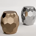 Two Modern Geometric Polygonal Stools With Gold And Silver Metallic Finish 3d model