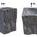 Stone Washbasins with Natural Textured Surface Square Shape and Wall Mounted Faucets