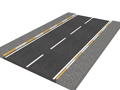 Road Infrastructure Featuring Asphalt Surface Painted Lane Markings And Brick Curbs 3d model