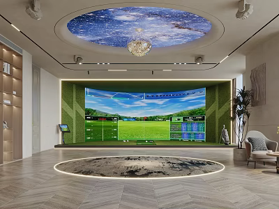 Indoor Sports Fitness Training Space With Large Screen Green Field Simulation And Modern Interior Design 3d model