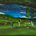 Indoor Golf Simulator Experience With Green Grass Golfer And Large Screen Scenery 3d model
