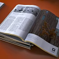 Open Magazines Scattered on Orange Background with Architectural Interior Design Content 3d model