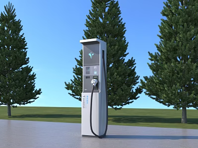 Outdoor Electric Vehicle Charging Station With Green Trees And Clear Blue Sky 3d model