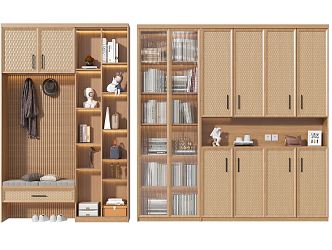 Nordic Shoe Cabinet Rattan Shoe Cabinet Bookcase Combination 3d model