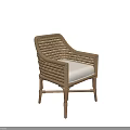 Rattan Woven Armchair With Light Wood Frame And White Seat Cushion For Outdoor Use