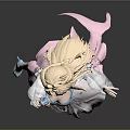 Game and Movie Character With Long Blonde Hair Blue Pink Outfit Flowing Skirt Standing Pose