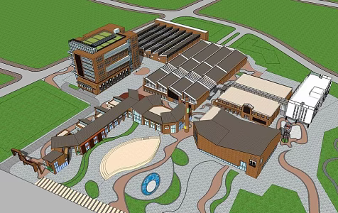 Modern old factory reconstruction small office building 3d model
