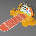 Colorful Children's Sports Stage With Arched Top Red Track And Play Now Elements