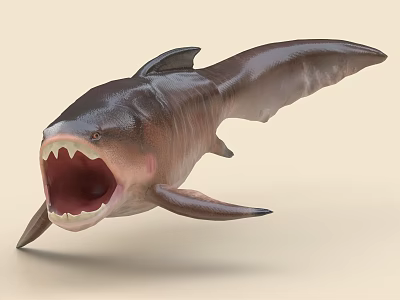 Fierce Prehistoric Aquatic Animal With Open Mouth Sharp Teeth And Elongated Dark Body 3d model