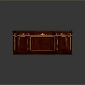 Elegant Mahogany Desk With Gold Trim Carved Details And Cabinet Storage