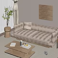 Sunlit Modern Living Room With Beige Sofa Coffee Table Green Plant And Wall Art