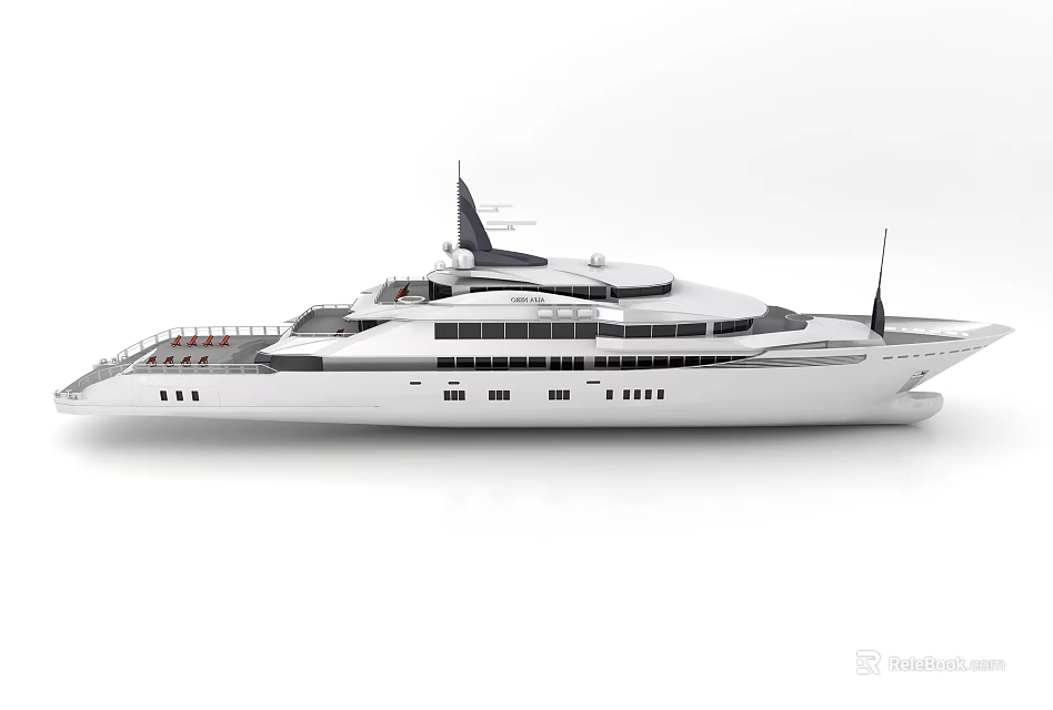 White Luxury Cruise Yacht With Spacious Decks And Modern Design 3d model 