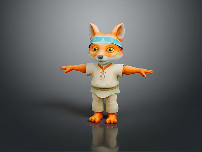 Cute Cartoon Fox Game Movie Character With Blue Headband White Outfit And Orange Ears Paws 3d model