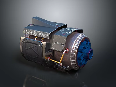 Advanced Mechanical Weapon Featuring Metal Structure Blue Components Pipes And Panels 3d model