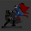 Batman Superman Action Statue In Battle Pose With Blue Costume Red Cape Black Armor