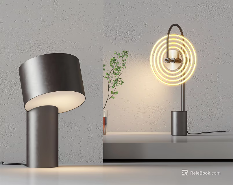 Modern Table Lamps With Dome Shade And Circular Light Metal Base Design 3d model 