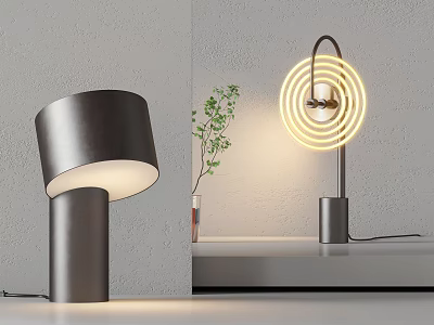 Modern Table Lamps With Dome Shade And Circular Light Metal Base Design 3d model