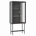 Modern Decorative Cabinet With Black Frame Glass Doors Shelves And Metal Stand