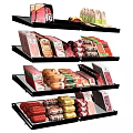 Organized Packaged Food Products on Multiple Retail Shelves with Various Varieties