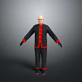 Bald Man in Black and Red Chinese Style Clothing Standing with Arms Outstretched