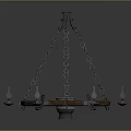 Rustic Vintage Wheel Chandelier With Hanging Chains And Glass Shades