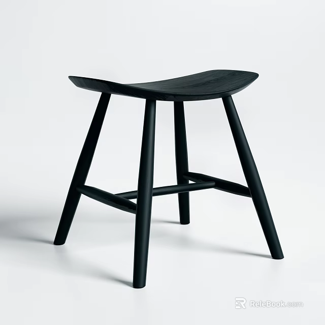 Modern Black Wooden Stool With Curved Seat And Four Legs Structure 3d model 